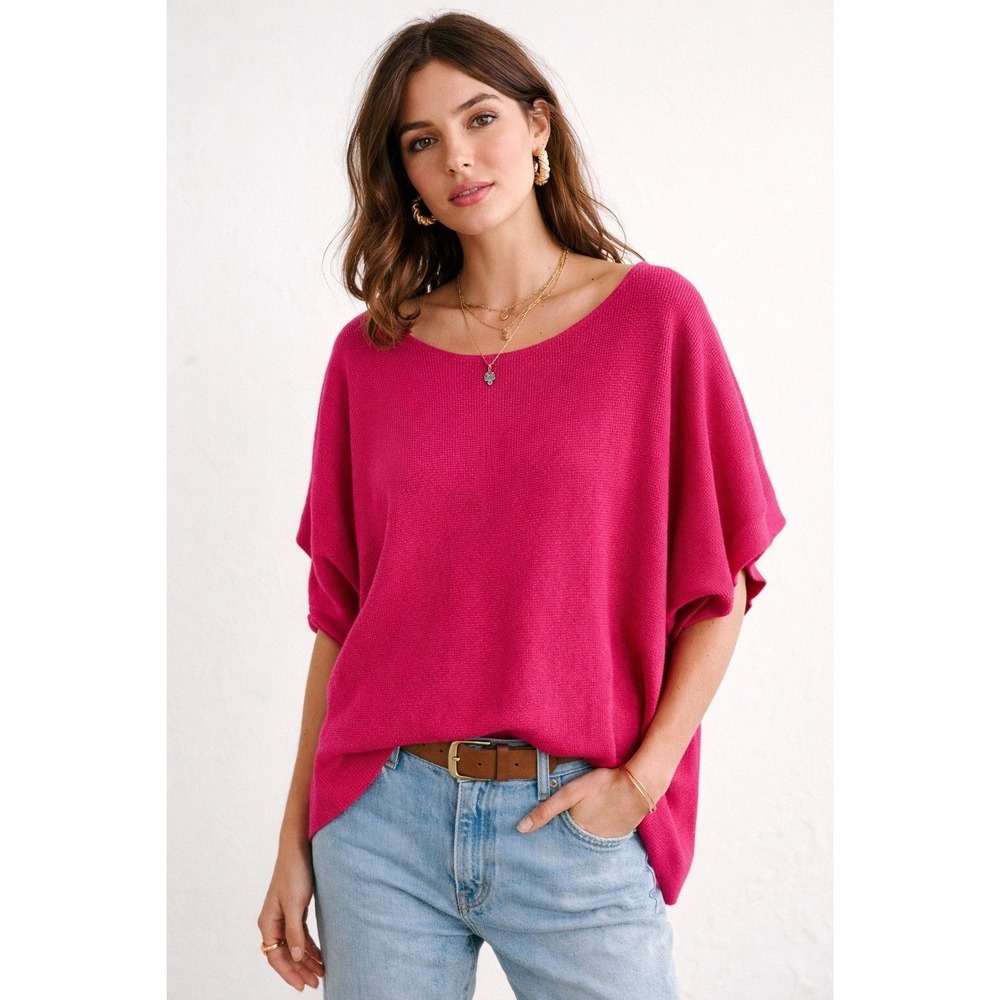 Evolution‎ by Cyrus Waffle Dolman Sweater Women XL Neon Rose Pink NWT